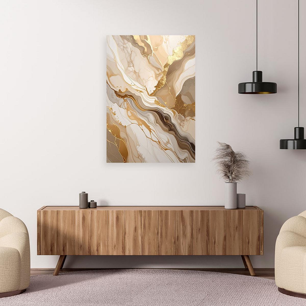 LEINWANDBILD, Beige und Gold Glamour Abstrakt - Weiß, Textil (70/100cm) - Feeby