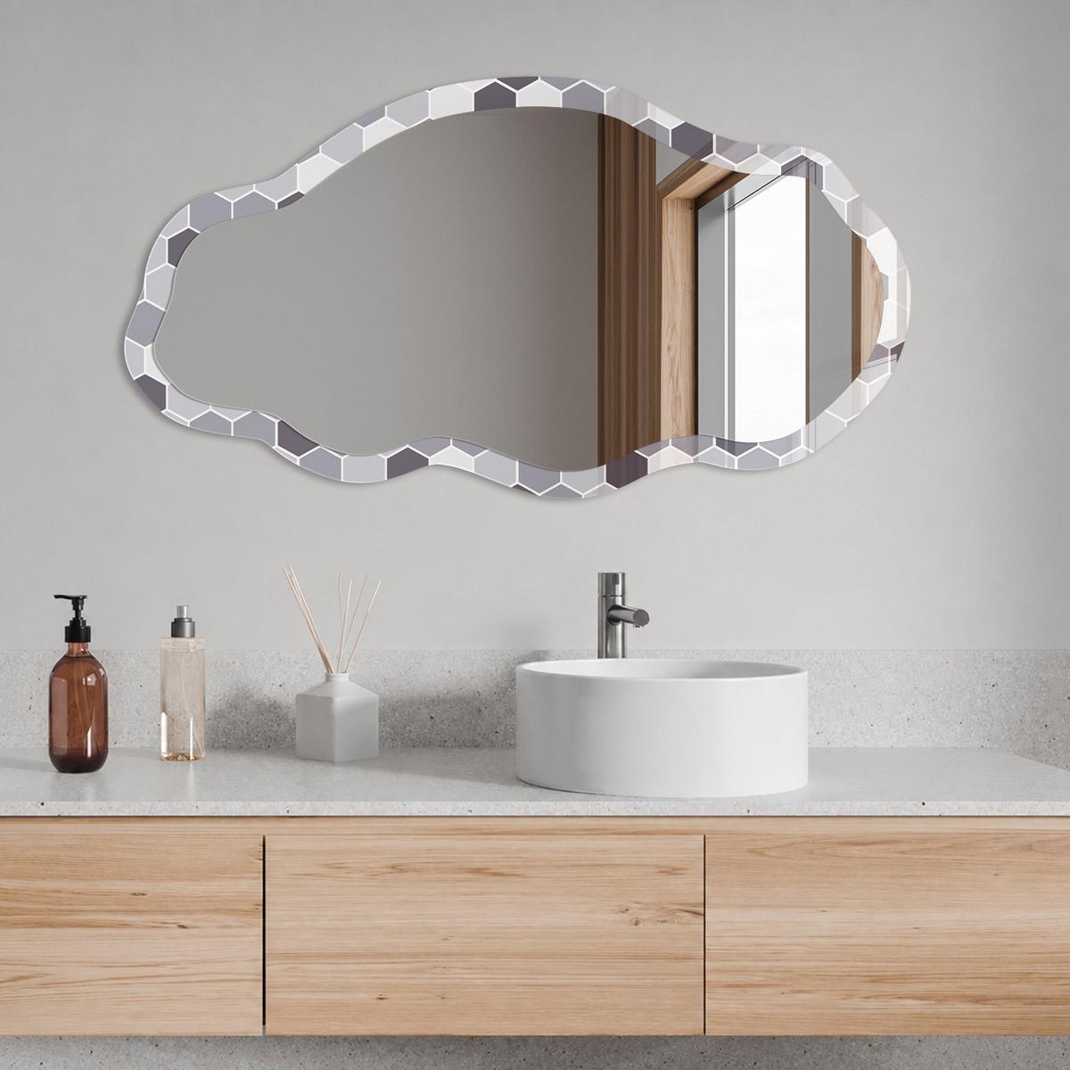 SPIEGEL 90x45 cm asymmetrisch mit Druck - Geometrische Harmonie - Transparent, Glas (45/90/0.4cm) - TULUP