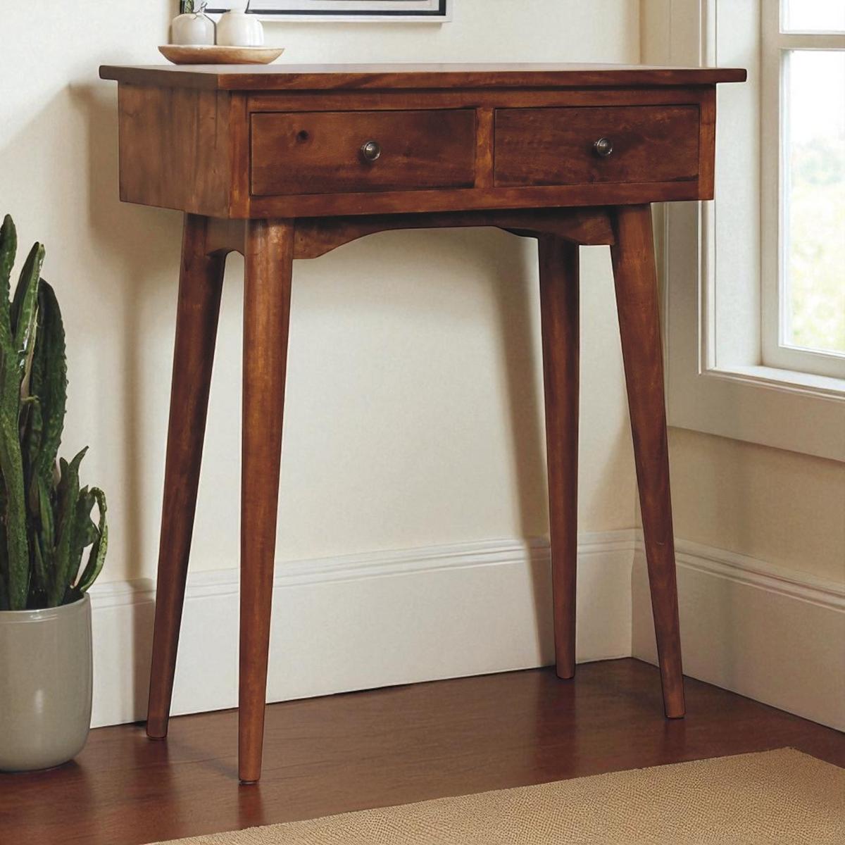 KONSOLENTISCH Mini, im Kastanienholz-Finish, mit 2 Schubladen, Braun - Messingfarben/Braun, Holz/Metall (30/70/78cm) - Artisan Furniture