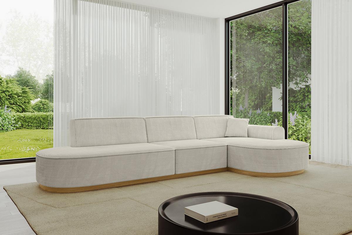 ECKSOFA Ottomane Rechts MARI-L2-v2 - 328x171x83 cm Creme Cord - Hellgrau/Creme, Holzwerkstoff/Textil (171/328cm) - ALTDECOR