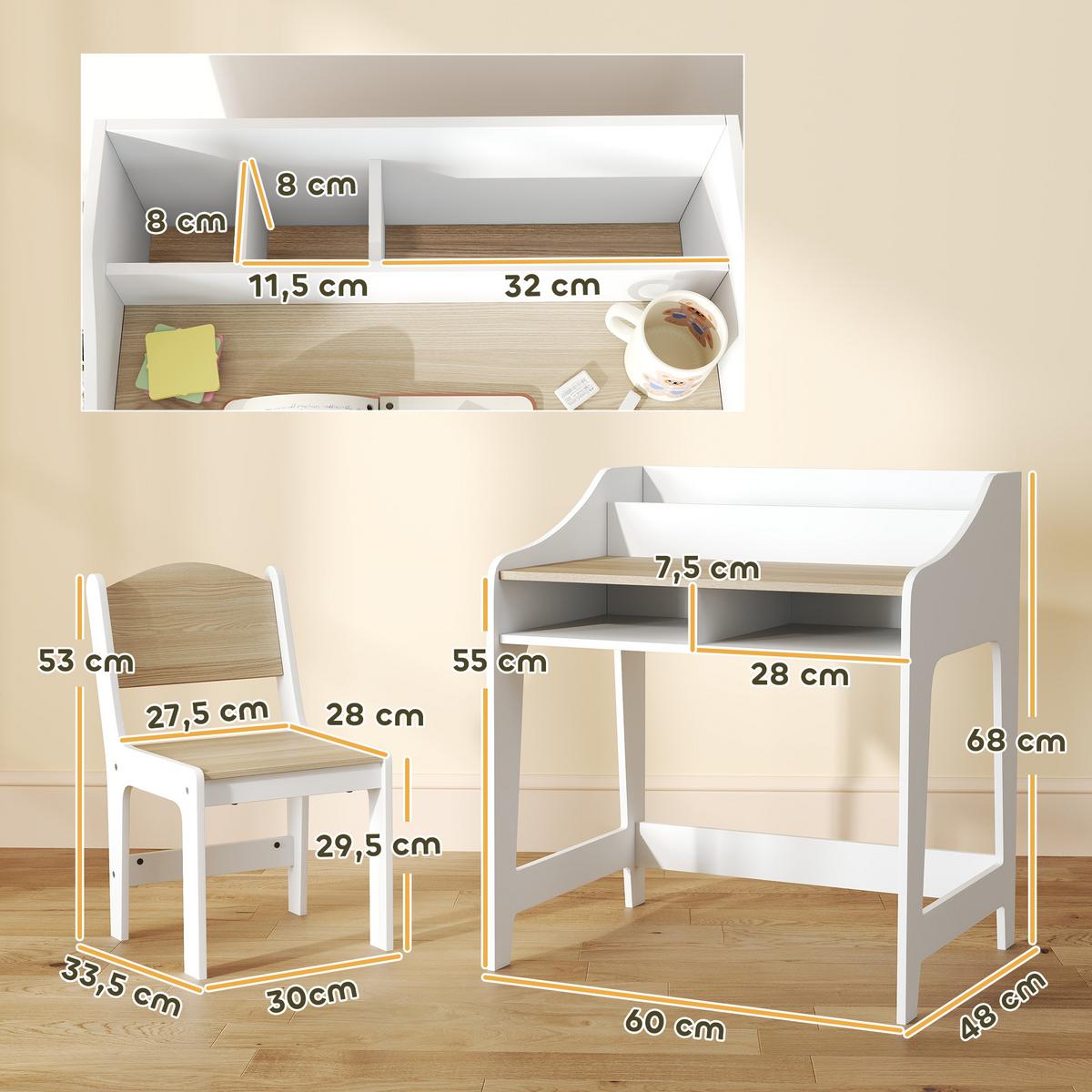 KINDERSCHREIBTISCH-SET 2er Set MDF Naturholz - Naturfarben/Weiß, Holzwerkstoff (48/68/60cm) - AIYAPLAY