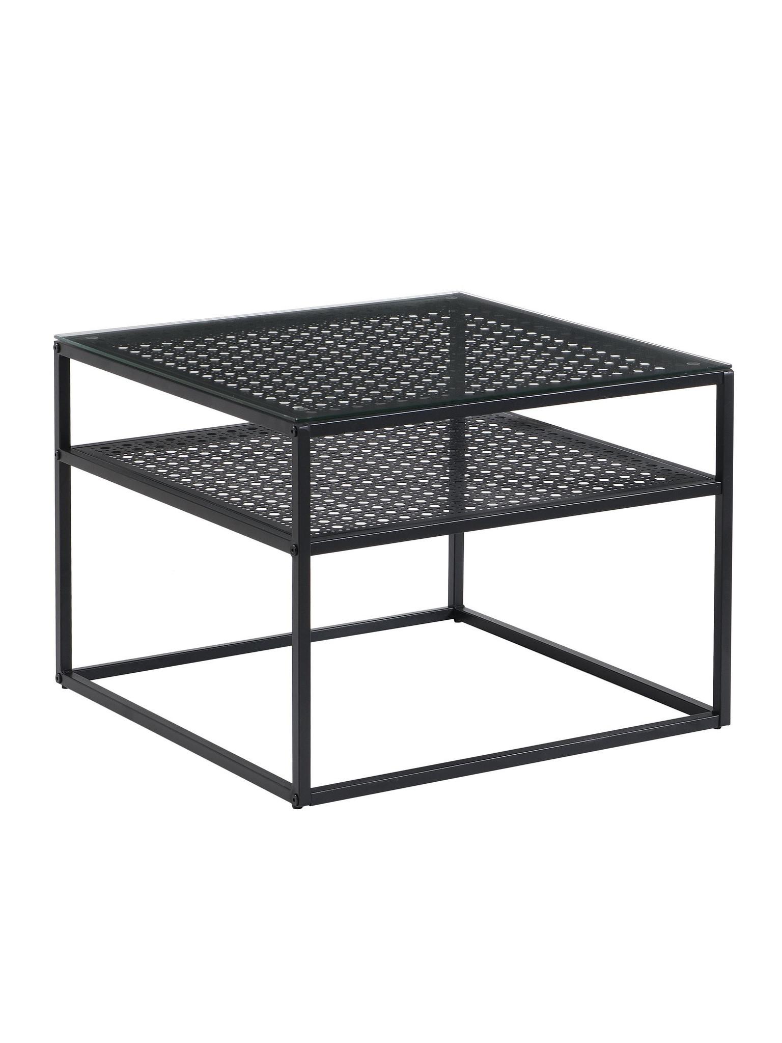 COUCHTISCH ALCUDIA, Einscheibensicherheitsglas, Schwarz, 60 x 60 x 45 cm - Schwarz, Glas/Metall (60/60/45cm) - KADIMA DESIGN