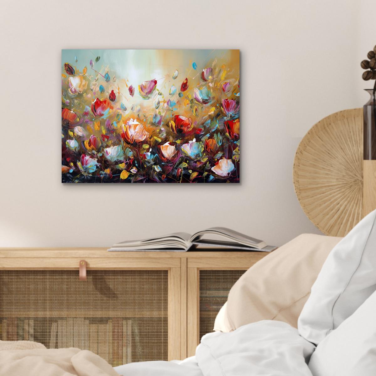 METALLBILD Blumen - Kunst - Natur - Ölgemälde 40x30 cm - Multicolor, Metall (40/30cm) - MuchoWow