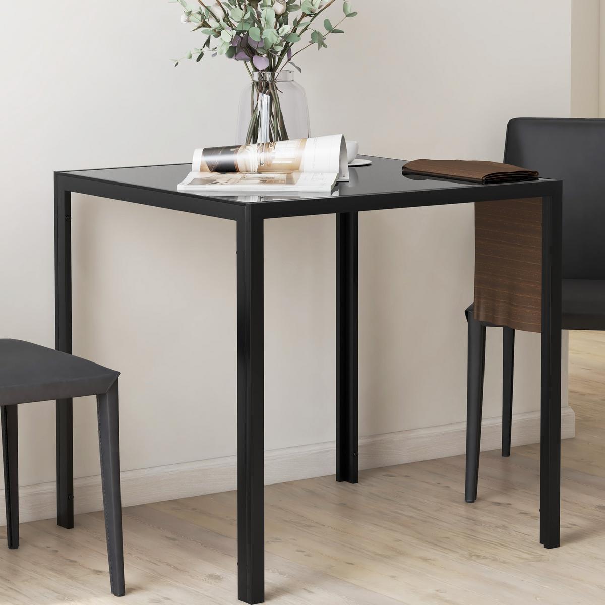 ESSTISCH Esszimmertisch Quadratischer Küchentisch für 4 Personen, Schwarz - Schwarz, Metall (75/75/75cm) - HOMCOM