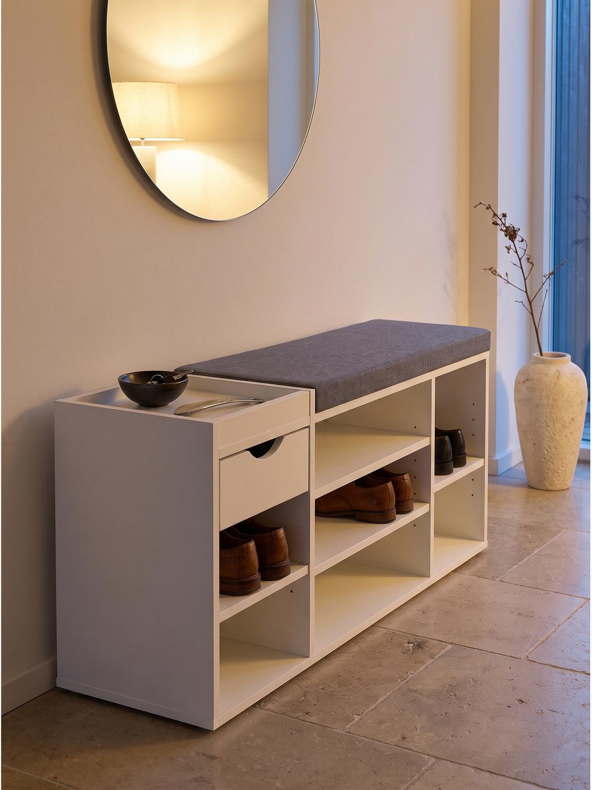 GARDEROBENBANK CARTAGENA, Stoff, Weiß, 100 x 30 x 45 cm - Weiß/Grau, Holzwerkstoff/Textil (100/45/30cm) - KADIMA DESIGN