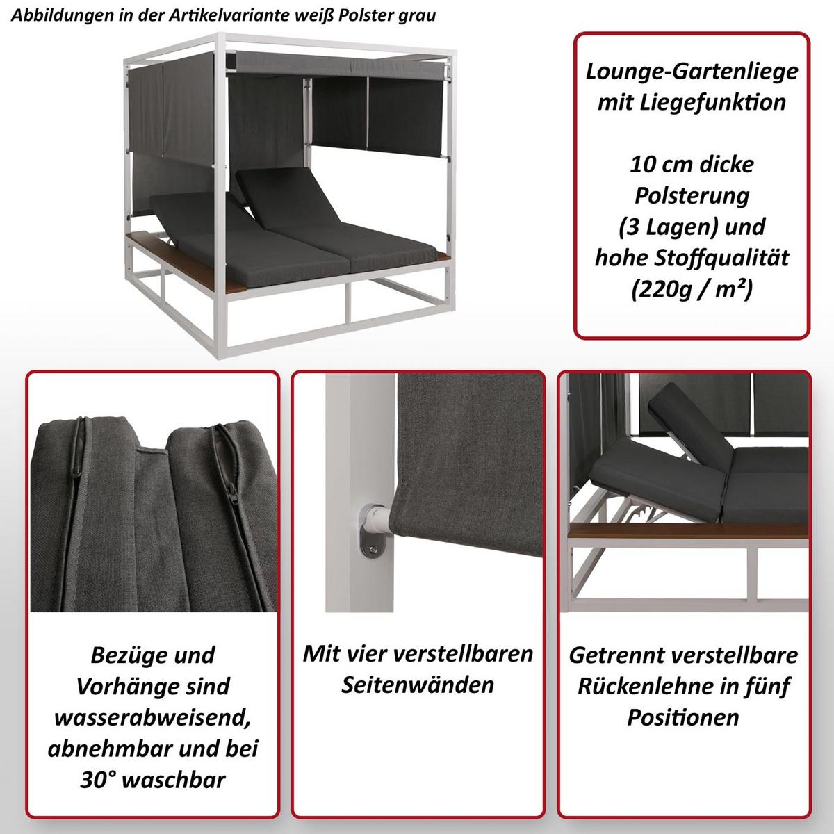 LOUNGE-GARTENLIEGE M63B Weiß, Grau - Weiß/Grau, Metall (200/200/200cm) - MCW