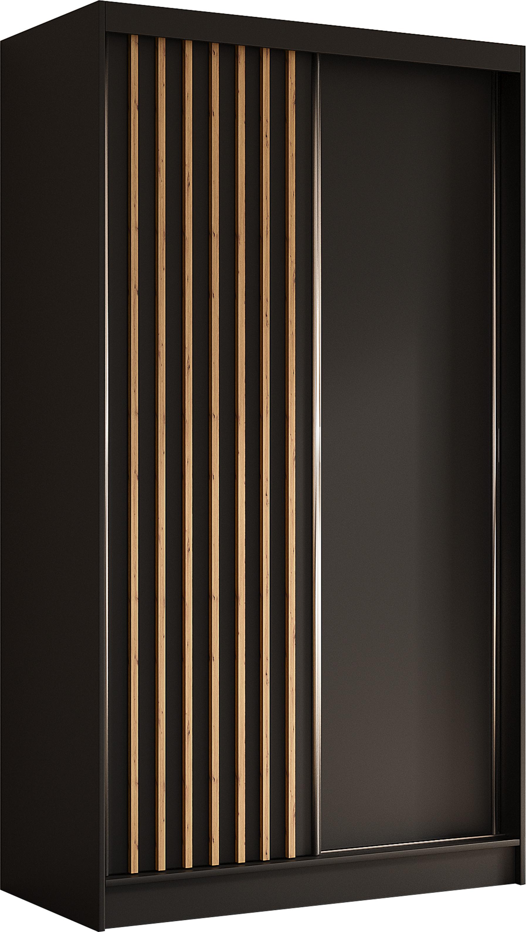SCHWEBETÜRENSCHRANK Cabinio Schwarz Eiche Artisan 120/216/61 cm – Modern, mit Lamellen - Walnussfarben/Schwarz, Holzwerkstoff/Kunststoff (120/216.1/61cm) - AX Living