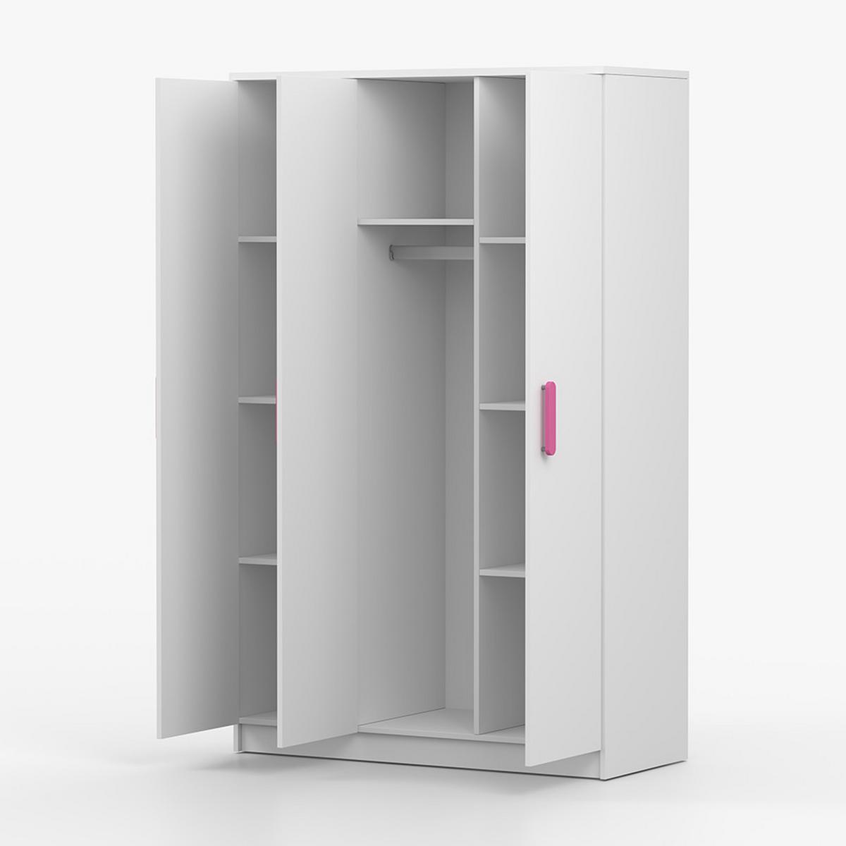KLEIDERSCHRANK Jonas I 2D 19, 120/192/50, 3-türig, weiß - Rosa/Weiß, Holzwerkstoff (120/194/50cm) - imoebel24
