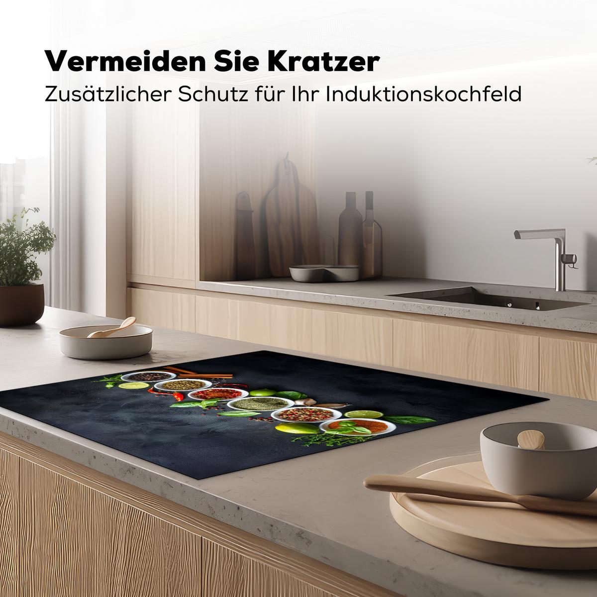 HERDABDECKPLATTE Kräuter - Gewürze - Konkrete Optik - Stilleben Induktionsmatte 78x78 cm - Multicolor, Kunststoff (78/78/0.2cm) - MuchoWow