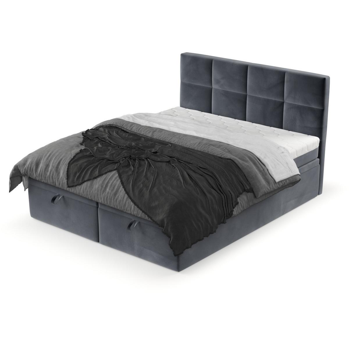 BOXBETT Tessa 140/200 cm Dunkelgrau im Kronos Stoff - Dunkelgrau/Schwarz, Holz/Holzwerkstoff (140/200cm) - AltaBeds