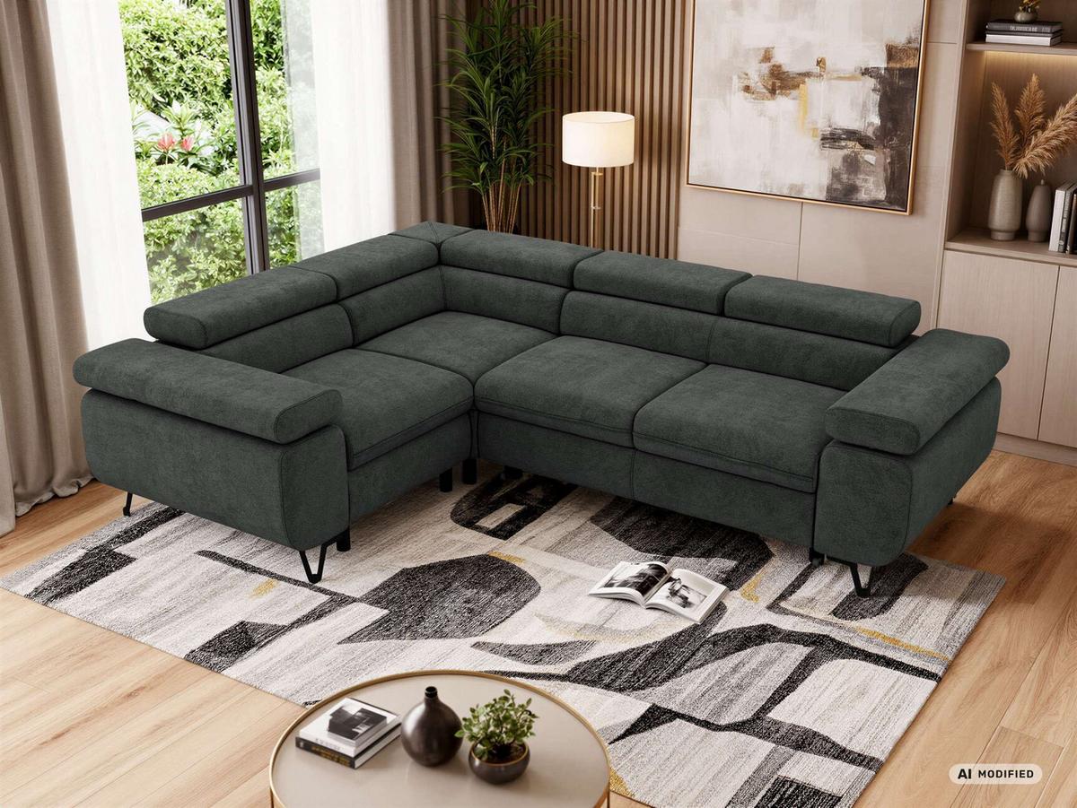 ECKSOFA FALCO L - Dunkelgrau Stukture - Links Seite - Dunkelgrau/Schwarz, Textil/Metall (197/268cm) - MKS