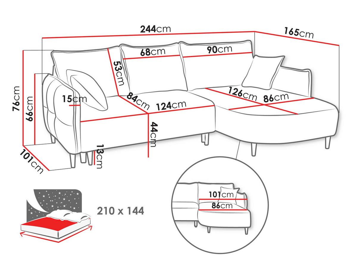 ECKSOFA Sycylia, Seite: Links - Beige/Schwarz, Holz/Textil (244/165cm) - MIRJAN24