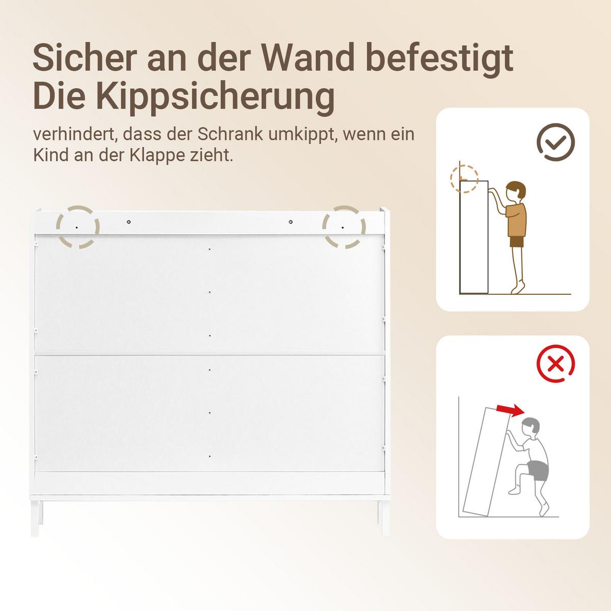 SCHUHSCHRANK mit 4 Klappen schmal 100x91x19cm Weiß Schmal für Flur, Diele & hinter der Tür - Weiß, Holzwerkstoff/Metall (100/91/19cm) - SoBuy