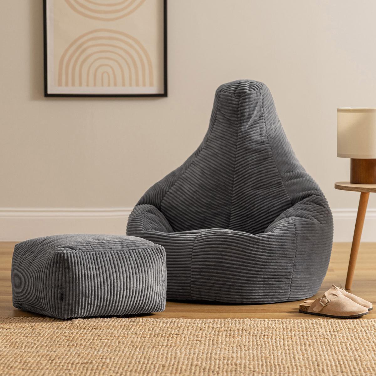 SITZSACK Dalton mit Hocker - Dunkelgrau/Anthrazit, Textil (82/76/82cm) - icon