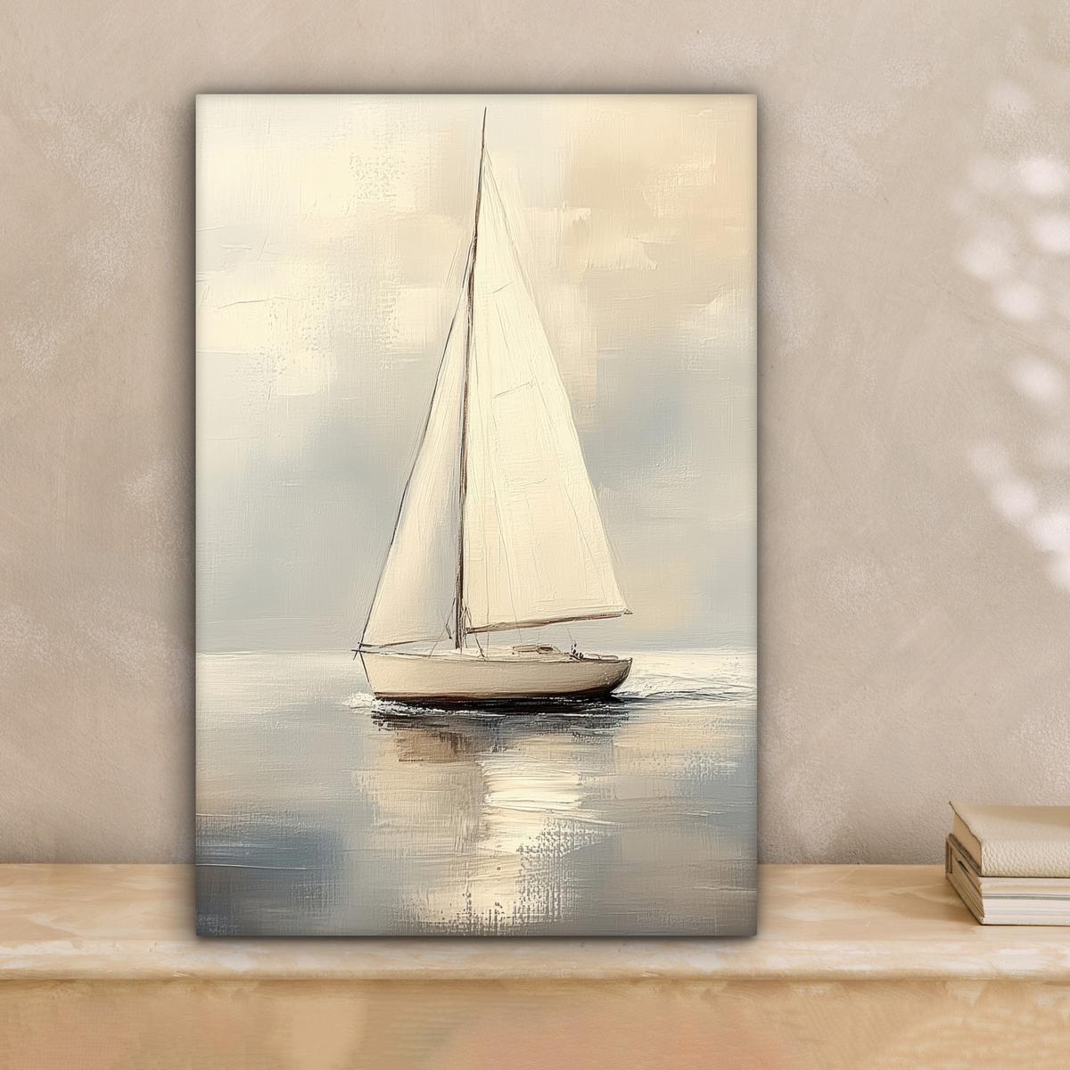 LEINWANDBILD Segelschiff - Meer - Bewölkt Deko Wohnzimmer 20x30 cm - Creme, Textil (20/30cm) - MuchoWow