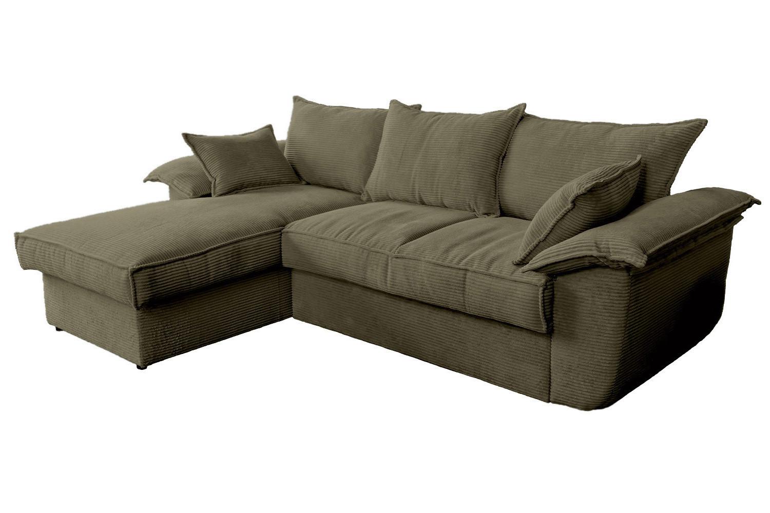 ECKSOFA DAMETO Grün Cord Mit Schlaffunktion - Schwarz/Olivgrün, Kunststoff/Textil (266/174cm) - KAWOLA