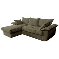 ECKSOFA DAMETO Grün Cord Mit Schlaffunktion - Schwarz/Olivgrün, Kunststoff/Textil (266/174cm) - KAWOLA