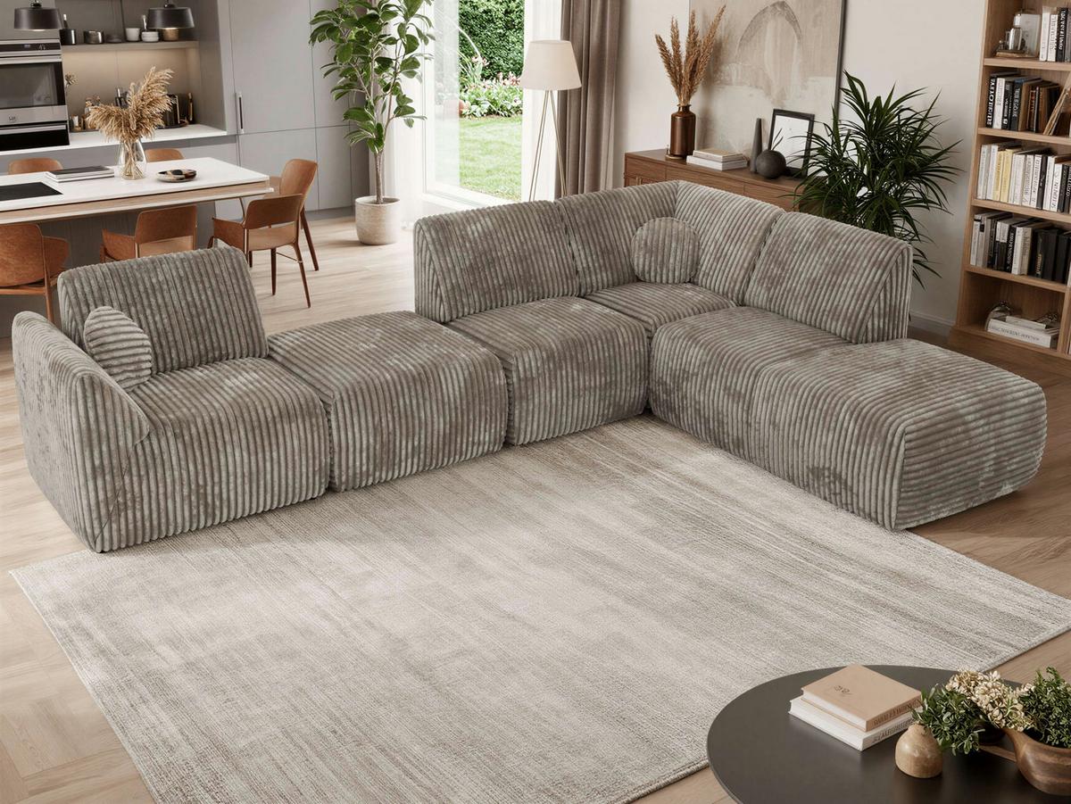 ECKSOFA NOARA 6M L Hellbraun Cord - Rechts - Hellbraun/Schwarz, Kunststoff/Textil (355/244cm) - MKS