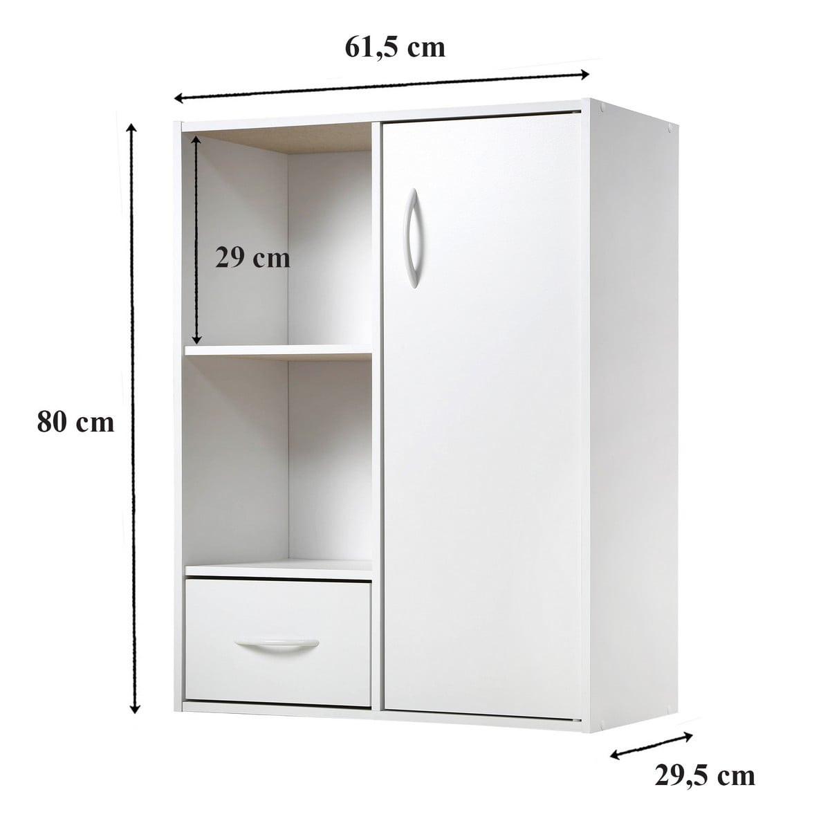 SCHRANK mit 2 Fächern, 1 Schublade und 1 Tür - Weiß, Holzwerkstoff (29.5/80/11cm) - Calicosy