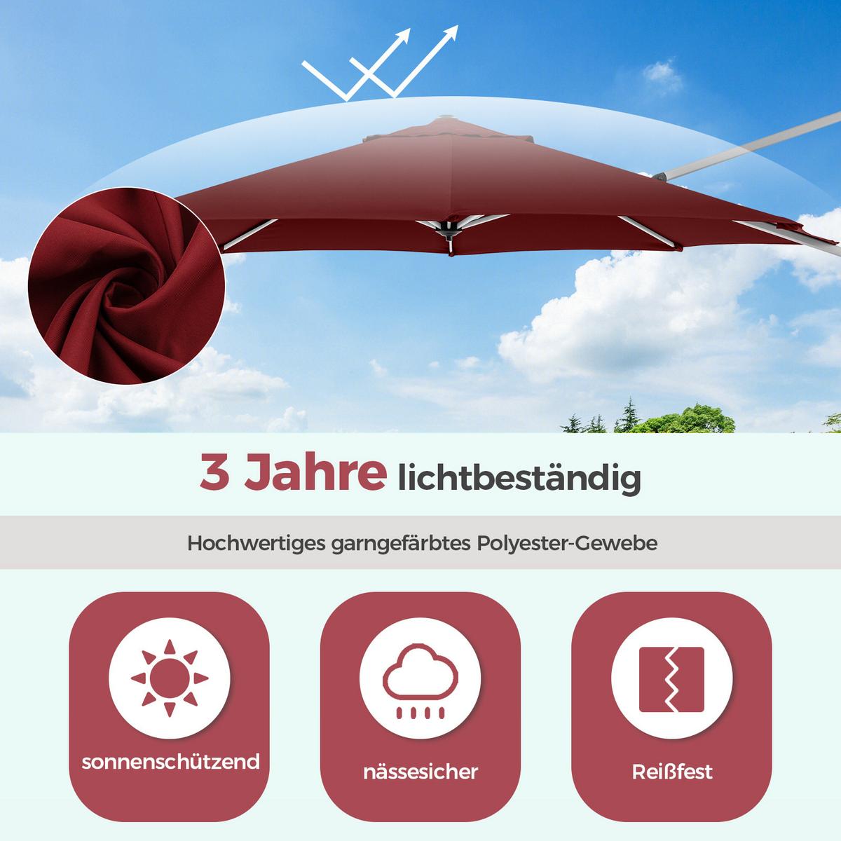 AMPELSCHIRM 339cm Rot - Rot, Textil (339/339cm) - COSTWAY