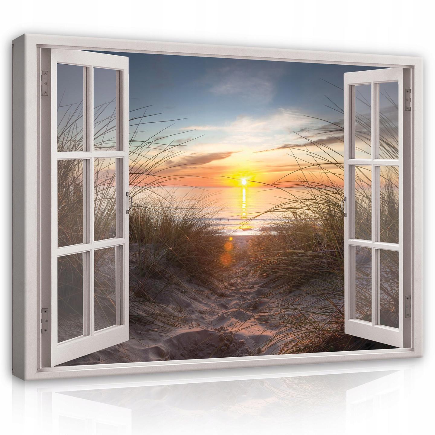 LEINWANDBILD Fenster Strand Meer Bilder 120x80 - Multicolor, Holzwerkstoff (120/80cm) - Wallarena