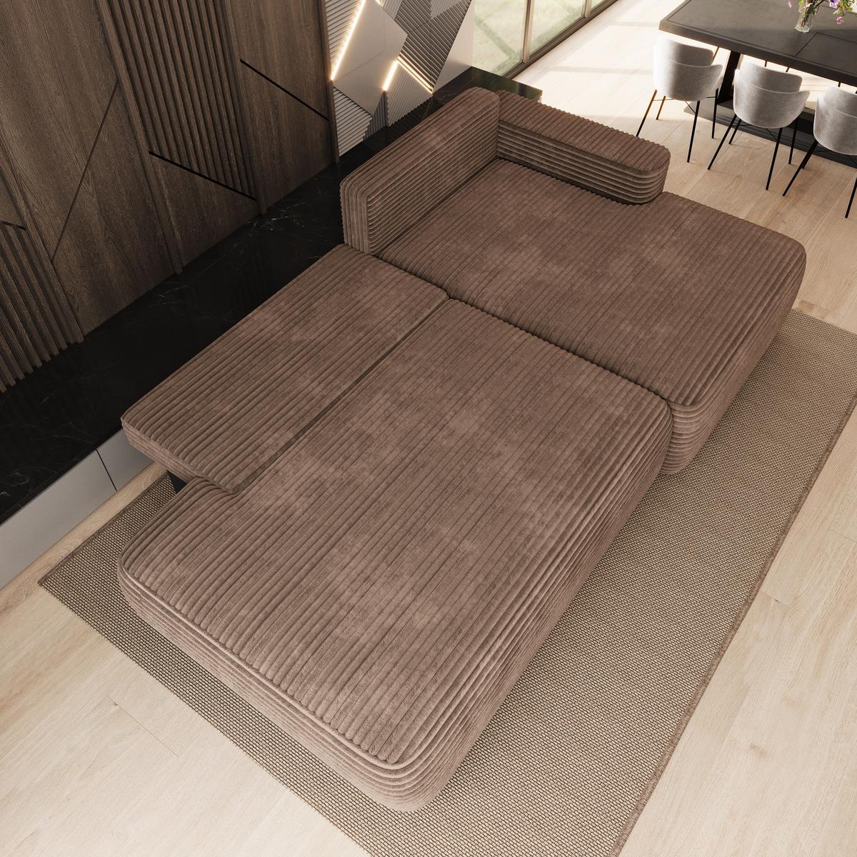 ECKSOFA AVINI T R-S Beige Kordstoff mit Schlaffunktion - Beige, Holzwerkstoff/Textil (277/160cm) - MASSENO