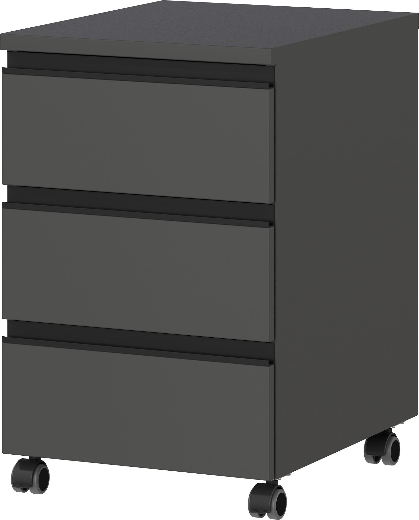 ROLLCONTAINER "Stuttgart" Soft-Close 3 Schubladen | Graphit - Schwarz, Holzwerkstoff (40/63/50cm) - KADIMA DESIGN