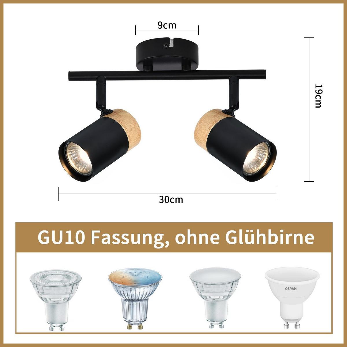 DECKENLEUCHTE Doris 2-flammig 30/10/19 cm - Schwarz, Metall (30/10/19cm) - Nettlife