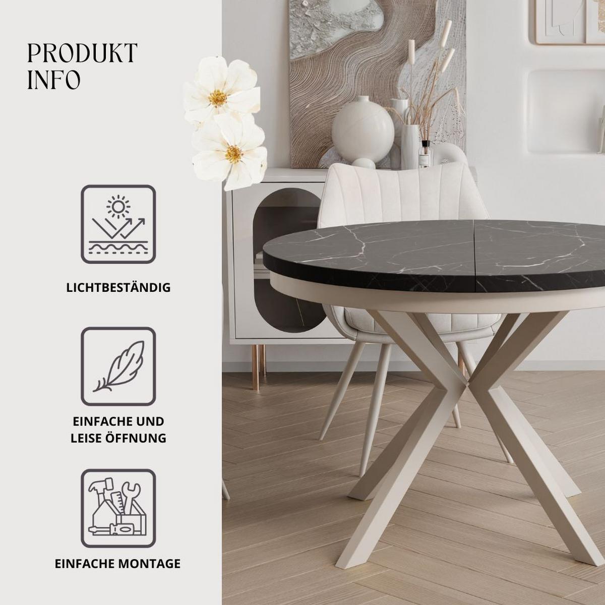 AUSZIEHTISCH MILTON 90-166/76 cm mit Metallgestell und Zarge, Kaschmir / Grigia Pietra - Kaschmir/Grau, Holzwerkstoff/Metall (90/90/76cm) - Idohome