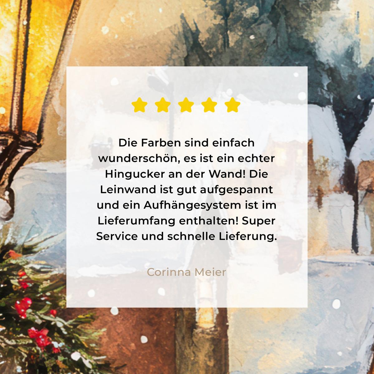 LEINWANDBILD Weihnachtsdorf - Häuser - Schnee - Weihnachten Gemälde 60x40 cm - Sandfarben, Textil (60/40cm) - MuchoWow