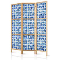 PARAVENT Japanischer 3-tlg 135x172 cm Blaue Fliesen - Blau, Holz/Textil (135/172/3cm) - Muralo