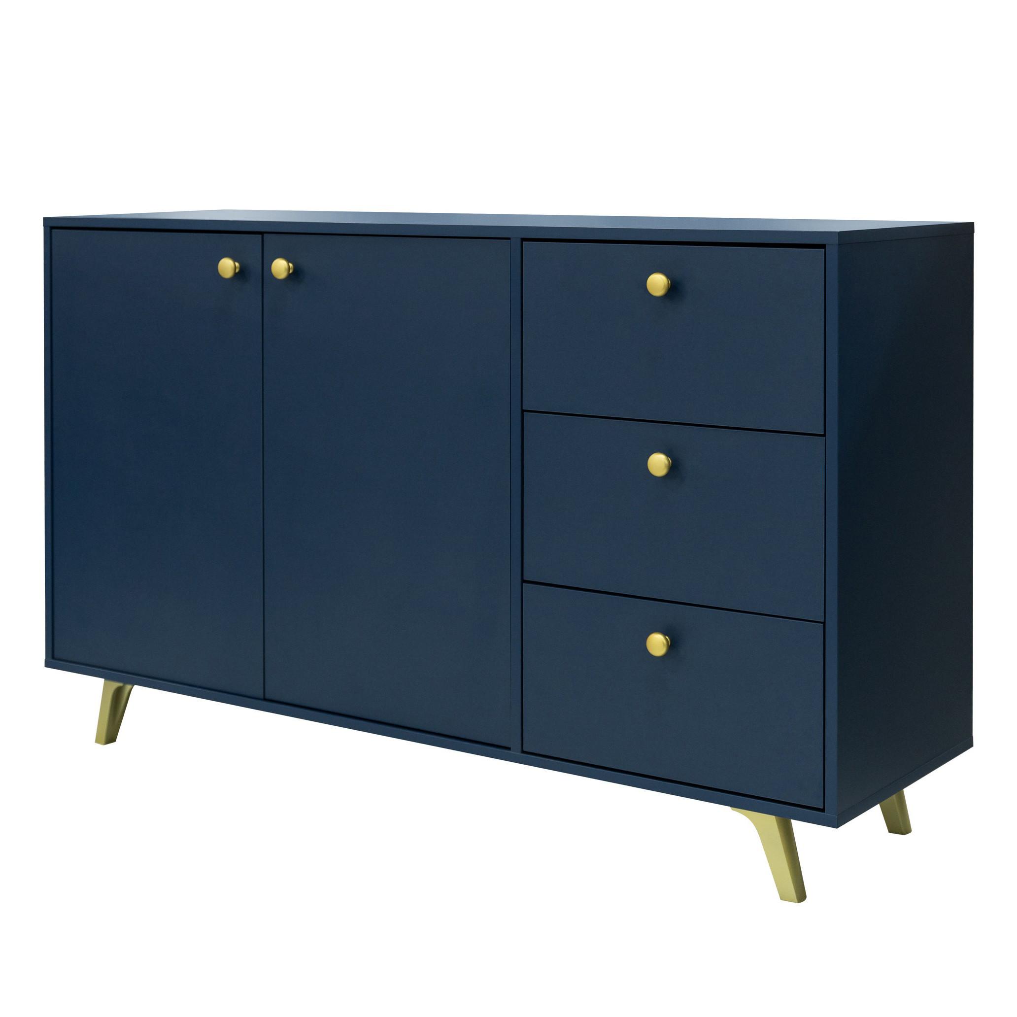 KOMMODE GALIO 100/112/41cm mit Schubladen 4 Türen Blau - Blau, Holzwerkstoff (100/112/41cm) - MASSENO