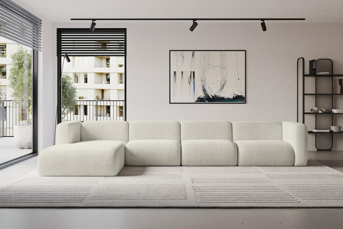 ECKSOFA Ottomane Links MIRA-L3 409x179x70 Creme Cord - Ecru/Creme, Holzwerkstoff/Kunststoff (409/179cm) - ALTDECOR