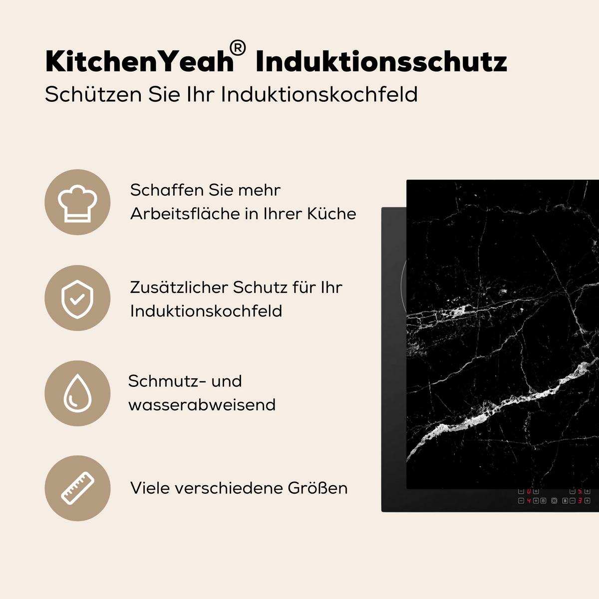 HERDABDECKPLATTE Marmoroptik - Schwarz - Luxus Ceranfeldabdeckung 78x52 cm - Grau, Kunststoff (78/52/0.2cm) - MuchoWow