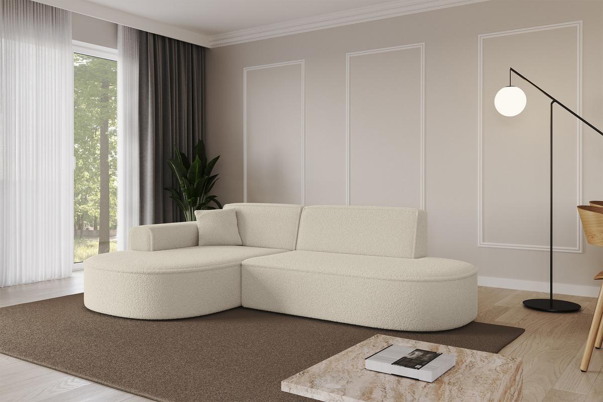 ECKSOFA Ottomane Links MARI-L1 - 243x171x79 cm Beige Bouclé - Beige/Schwarz, Holzwerkstoff/Kunststoff (163/234cm) - ALTDECOR