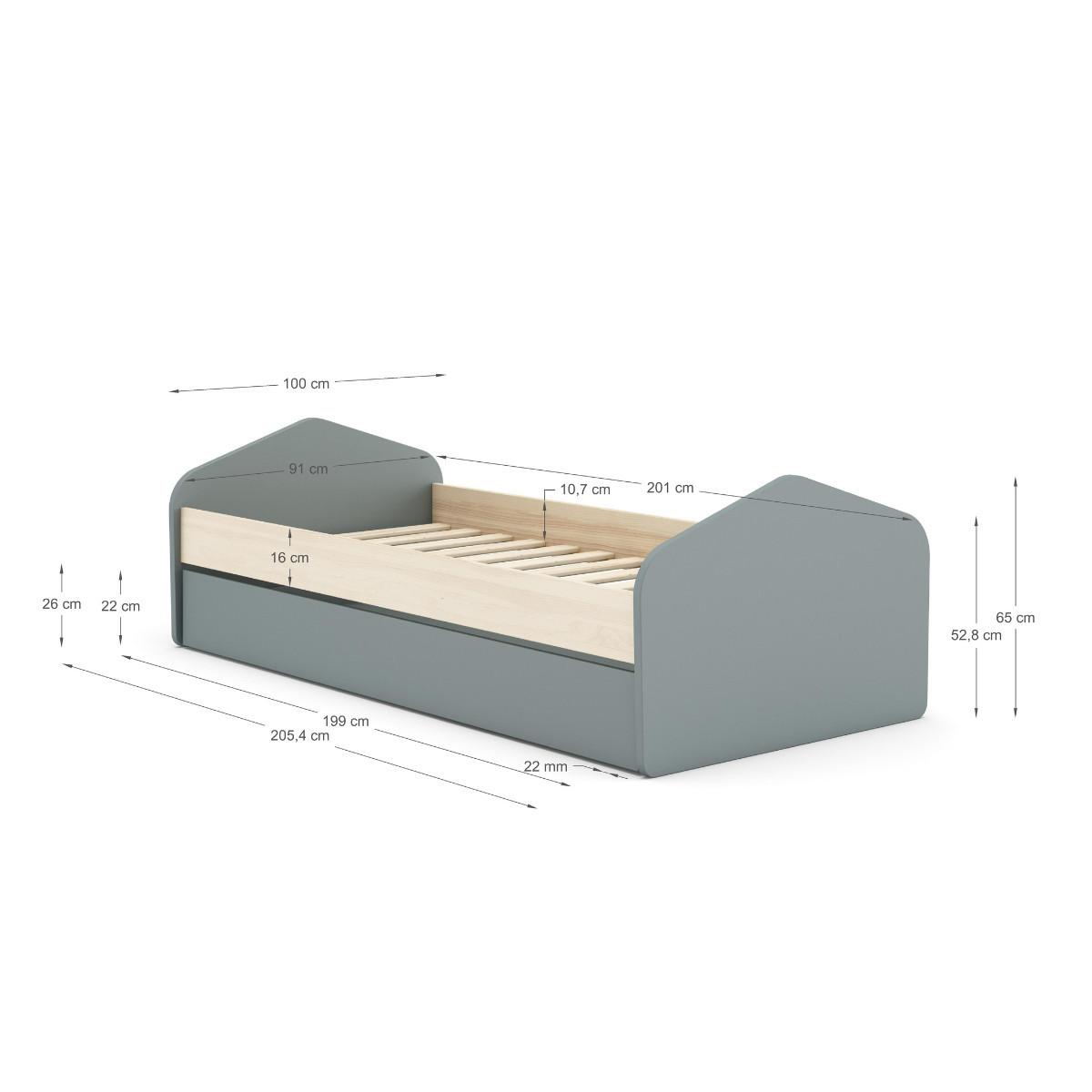 BETT Estefania Grün 205.4/100/65 cm - Grün, Holz (190/90cm) - Calicosy