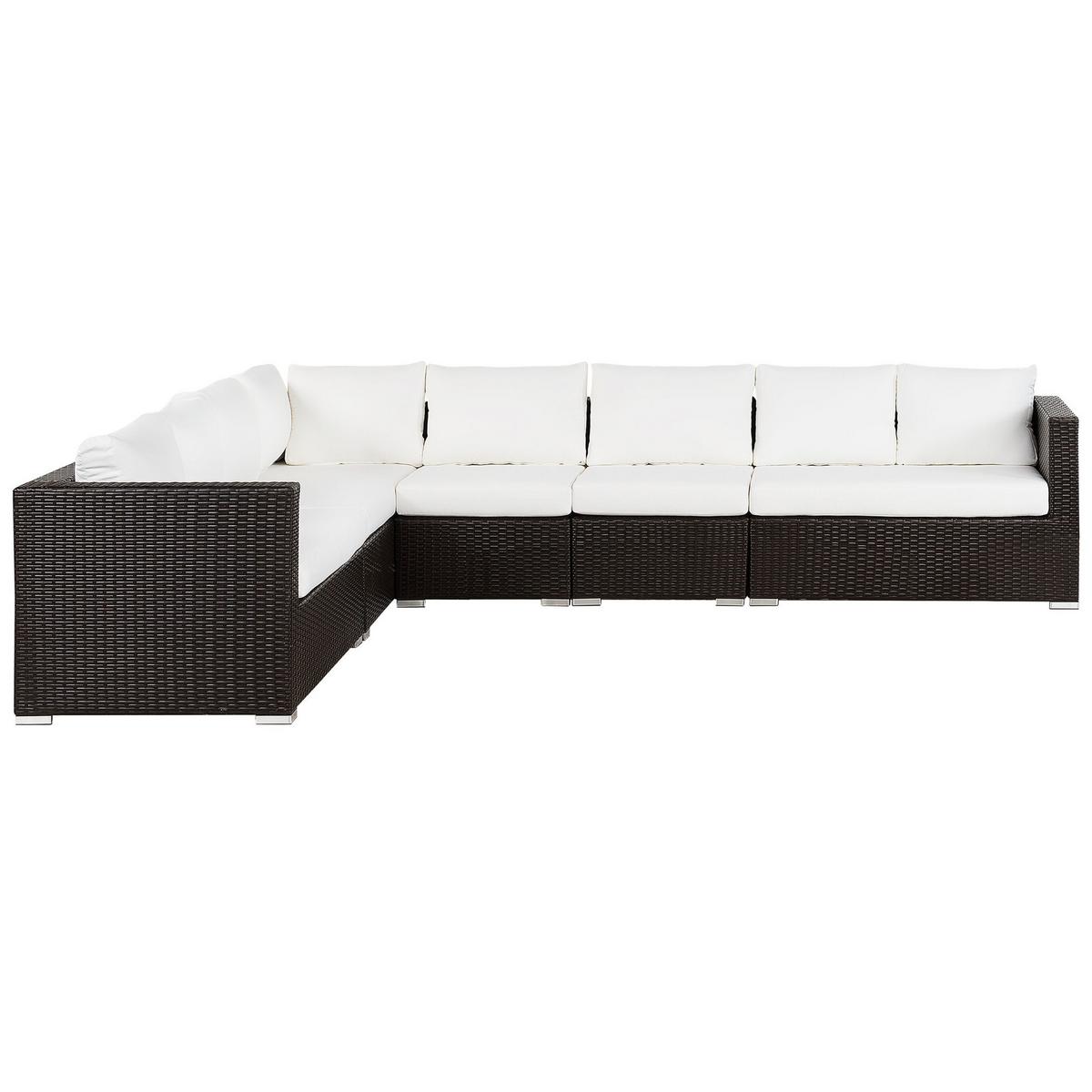 LOUNGE-SET 8-Sitzer braun linksseitig modular Auflagen beige XXL - Beige/Dunkelbraun, Kunststoff - Beliani