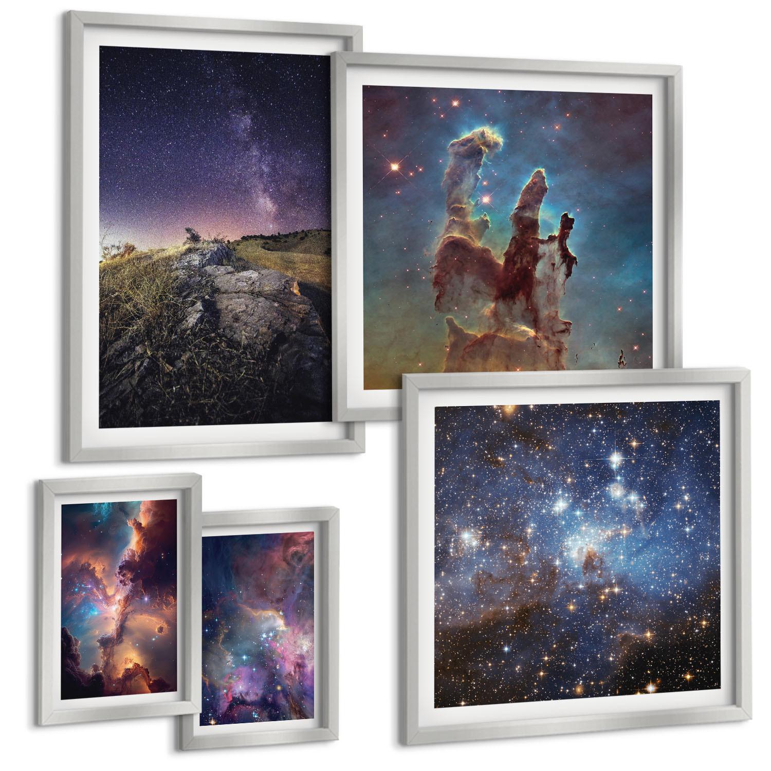 BILDER SET 5er Set - 50x50 cm & 20x30 cm & 40x60 cm Silberner Rahmen - Wasserfall in der Schlucht - Silberfarben, Kunststoff (40/60cm) - TULUP