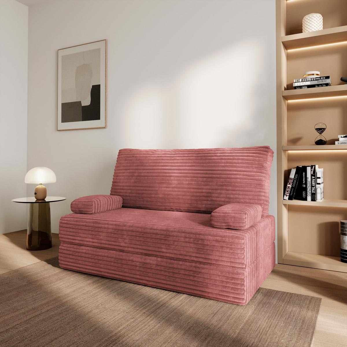 BETTSOFA LADIA aus Schaumstoff Kordstoff Rosa Schlaffunktion - Rosa, Textil (140/86/60cm) - MASSENO