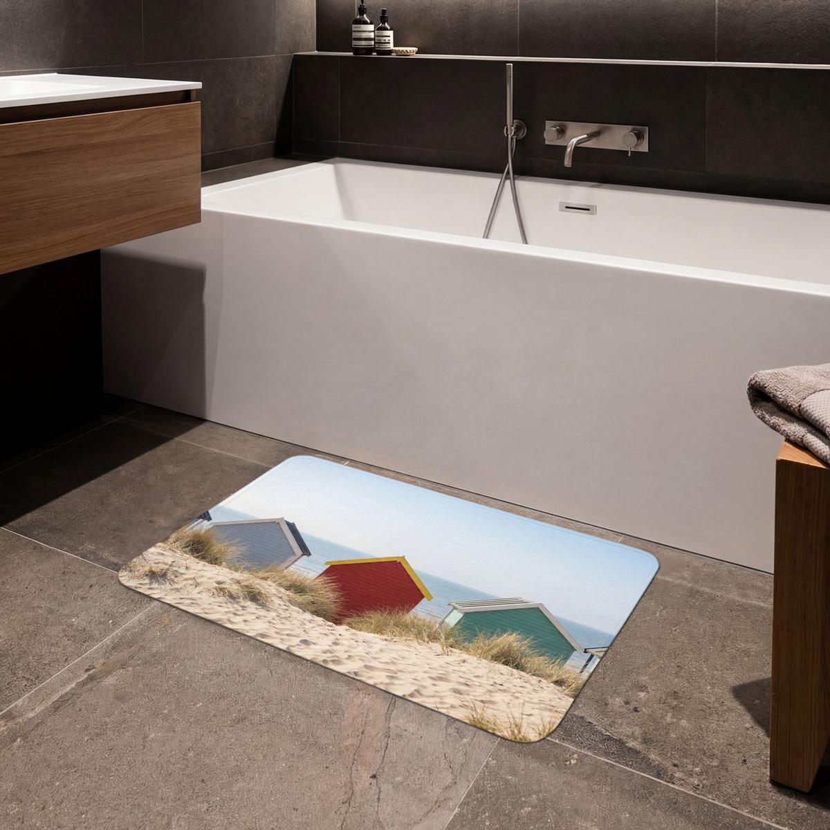 BADEMATTE Strand - Ferienhäuser - Farbenfroh - Dünen 80x50 cm - Multicolor, Textil (80/50cm) - OnlyWow
