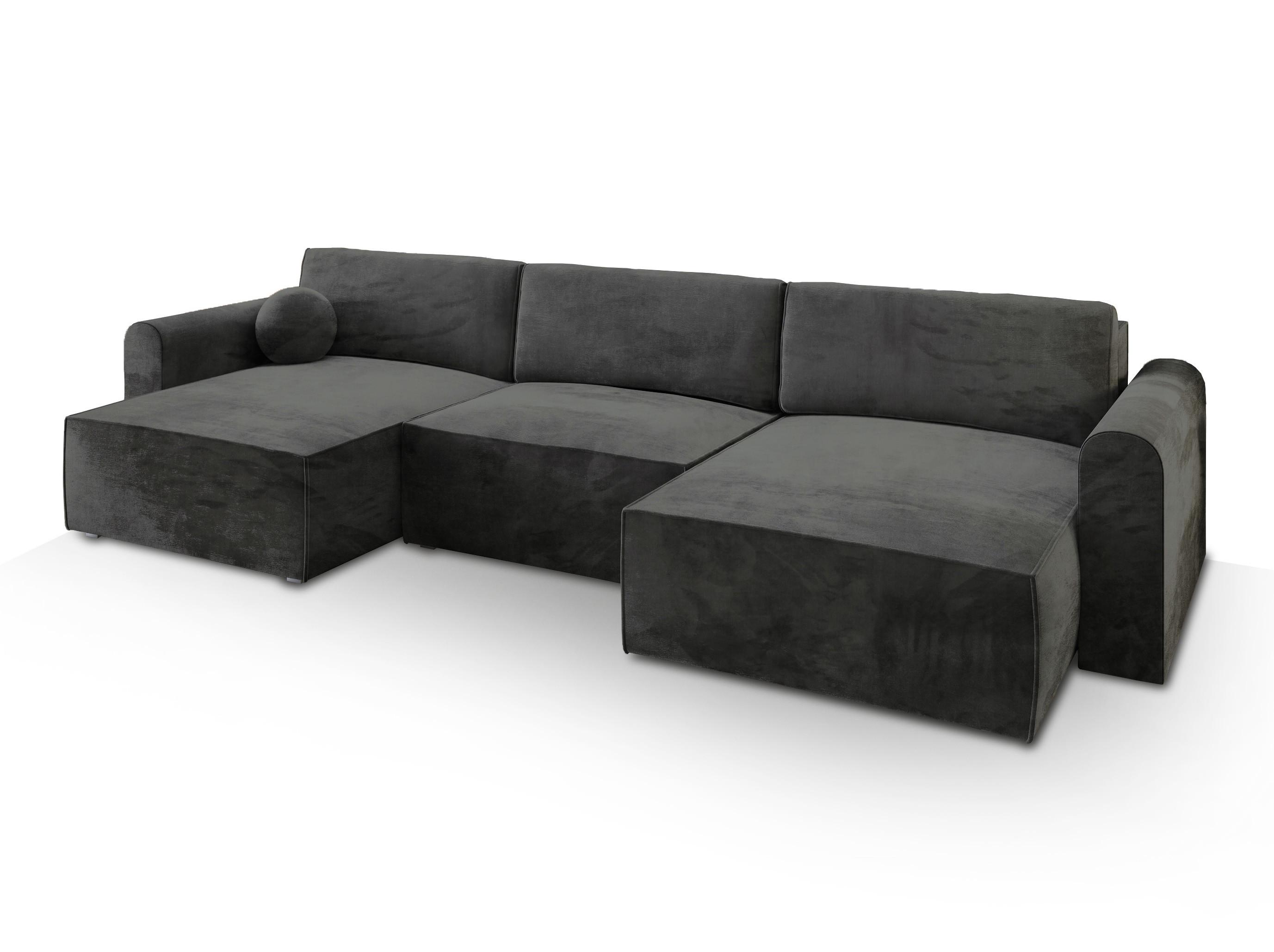 WOHNLANDSCHAFT FENTO M Schwarz Velours-Stoff mit Schlaffunktion - Schwarz/Grau, Holz/Kunststoff (347/90/148cm) - MASSENO