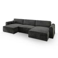 WOHNLANDSCHAFT FENTO M Schwarz Velours-Stoff mit Schlaffunktion - Schwarz/Grau, Holz/Kunststoff (347/90/148cm) - MASSENO