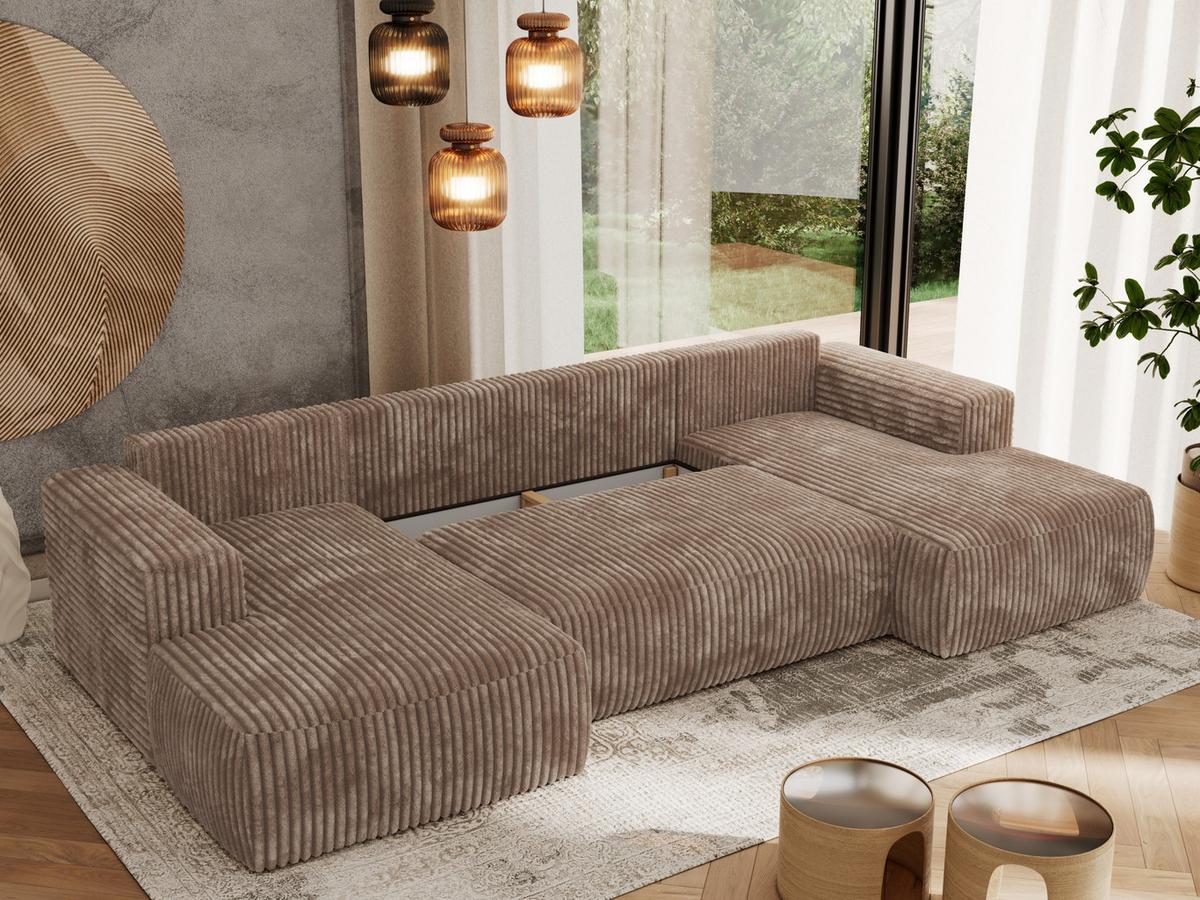 WOHNLANDSCHAFT TRENTINO U Braun Cord - Schwarz/Braun, Kunststoff/Textil (334/91/163cm) - MKS