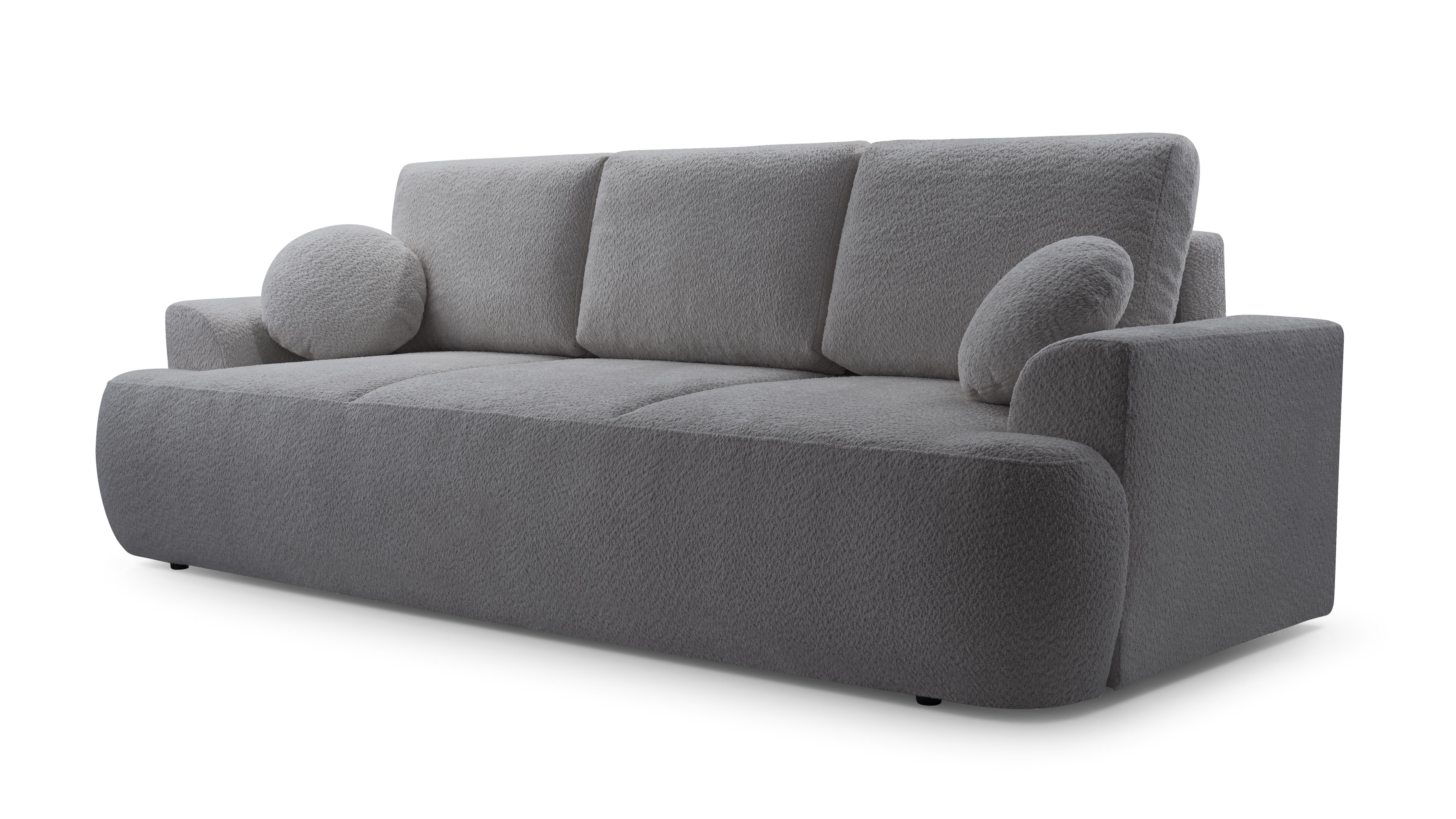 BETTSOFA FILO Grau Bucle-Stoff mit Schlaffunktion - Grau, Textil (110/94/248cm) - MASSENO