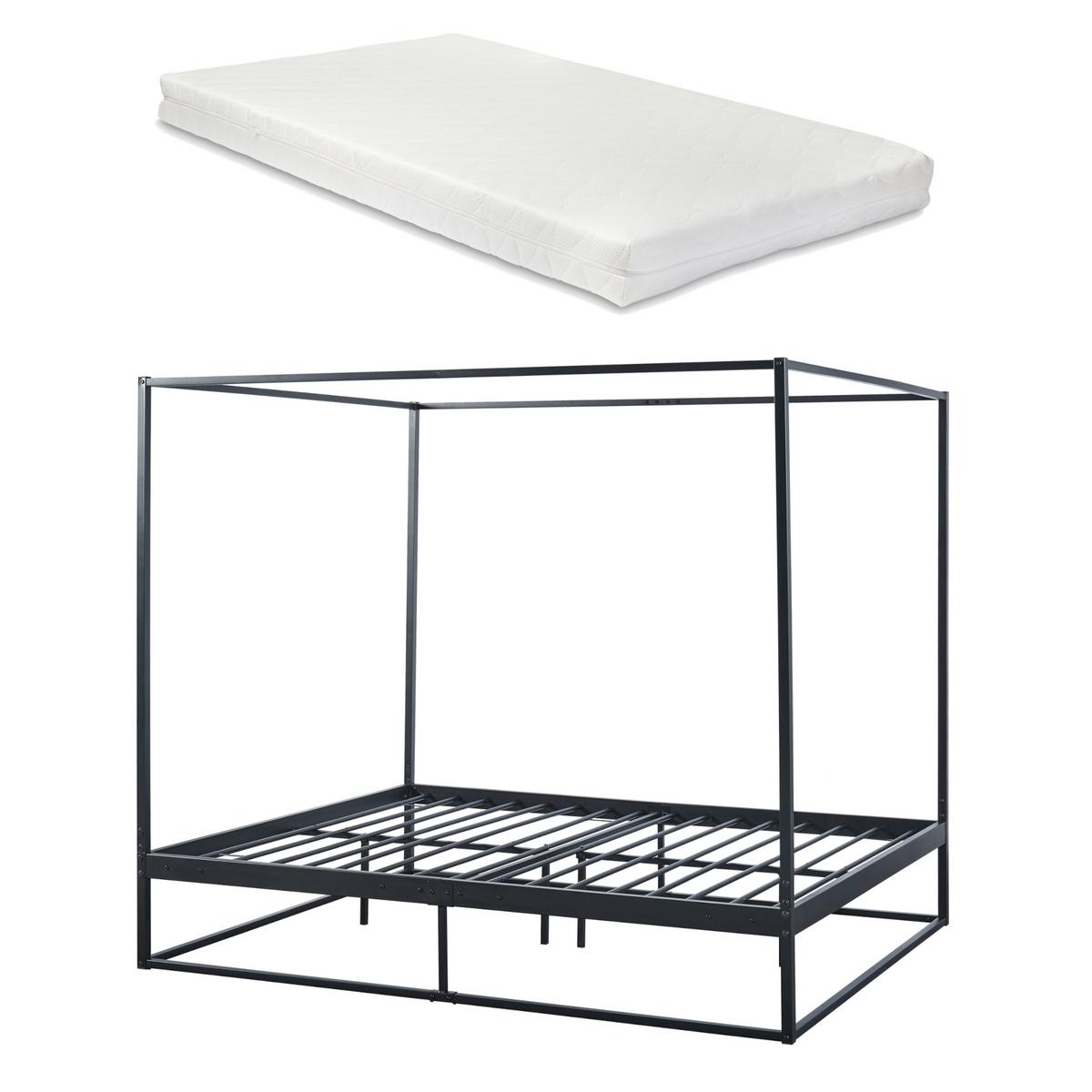 HIMMELBETT Kristianstad mit Matratze - Schwarz, Textil/Metall (160/200cm) - [en.casa]