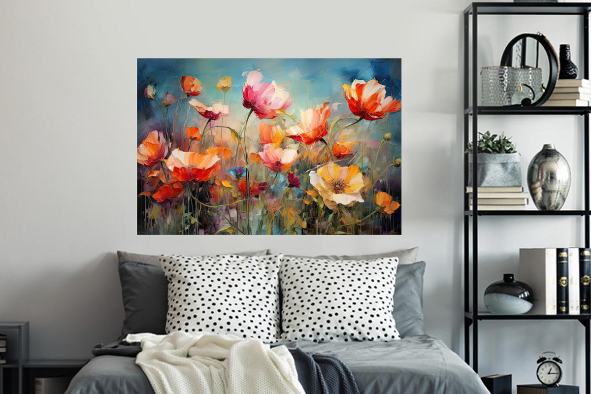 WANDTATTOO Blumen - Aquarell - Kunst - Botanisch - Natur Wandsticker 120x80 cm - Orange, Kunststoff (120/80/0.1cm) - MuchoWow