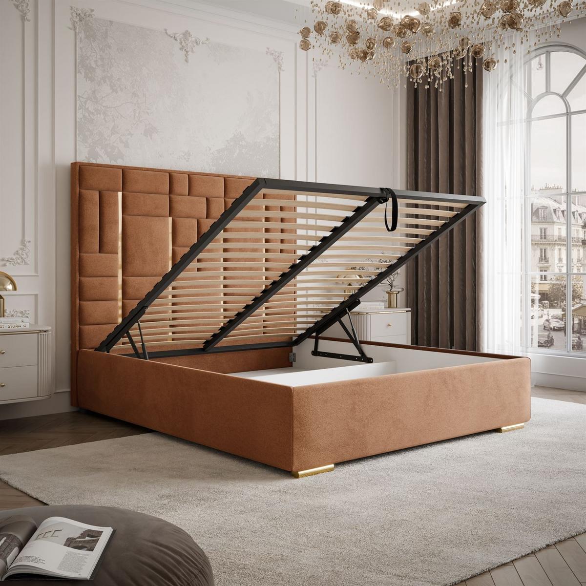 POLSTERBETT BRIGITTE GOLD mit Bettkasten 160x200 cm Element 09 - Orange, Textil (160/200cm) - Lookway