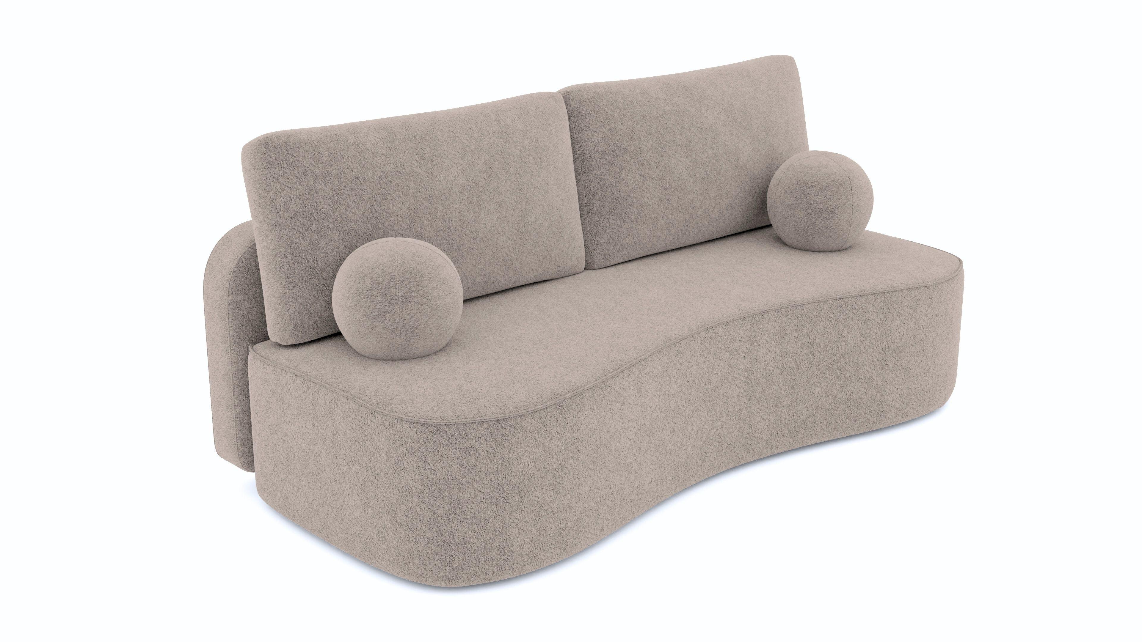 BETTSOFA ROTONDO Beige Bucle-Stoff mit Schlaffunktion - Beige, Textil (101/93/207cm) - MASSENO
