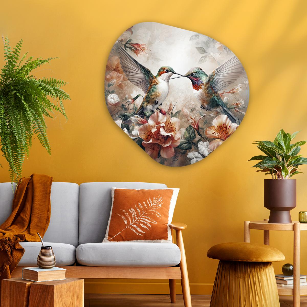 WANDBILD Kolibri - Vögel - Blumen - Natur Room Decor 90x90 cm - Altrosa, Kunststoff (90/90cm) - MuchoWow