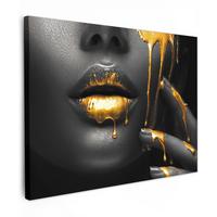LEINWANDBILD Frau - Schwarz - Gold - Gesicht - Lippen Wandbild 40x30 cm - Goldfarben, Textil (40/30cm) - MuchoWow